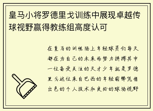 皇马小将罗德里戈训练中展现卓越传球视野赢得教练组高度认可 皇马小将罗德里戈训练中展现卓越传球视野赢得教练组高度认可